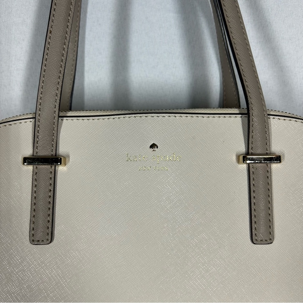 Kate Spade | Leather Shoulder Bag Purse Beige Brown White Minimalist Handbag - Picture 4 of 16
